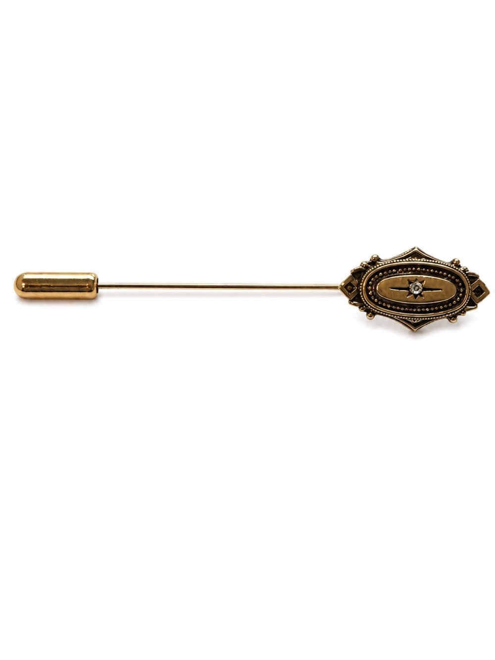 Vintage Avon Gold Tone Oval Rhinestone Starburst Stick Pin